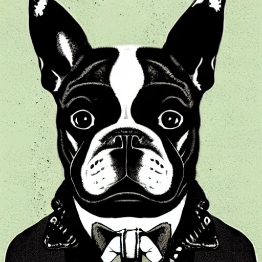 Prompt: punk french bulldog character portrait : : in the style of jamie hewlett