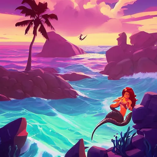 Image similar to painting mermaid treasure on sea of thieves game avatar hero smooth face median photoshop filter cutout vector, behance hd by jesper ejsing, by rhads, makoto shinkai and lois van baarle, ilya kuvshinov, rossdraws global illumination