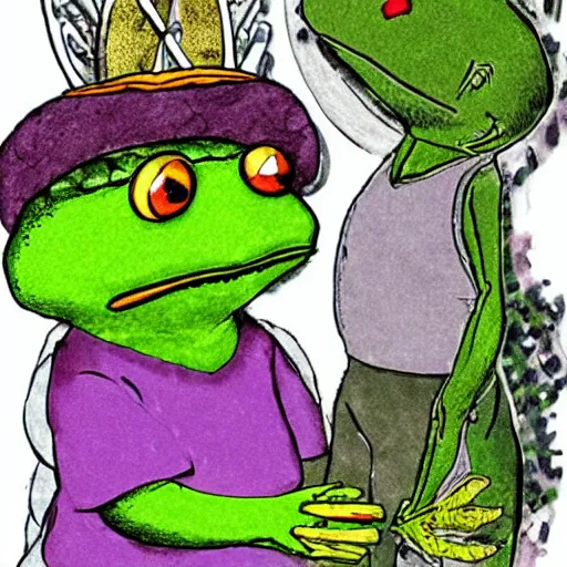 Image similar to frog and toad play metallica songs by arnold lobel