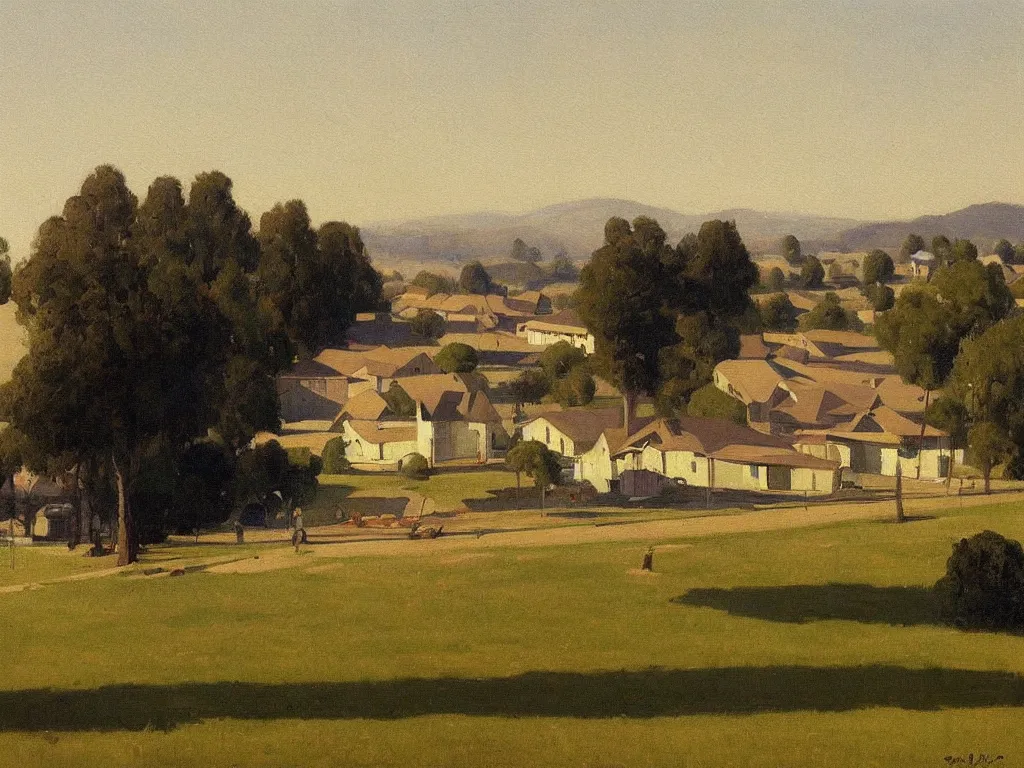 Prompt: a painting of california suburb by peter ilsted