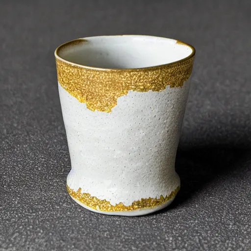 Image similar to photo of a cracked ceramic cup repaired with gold, kintsugi, beautiful, cinematic, high detail,