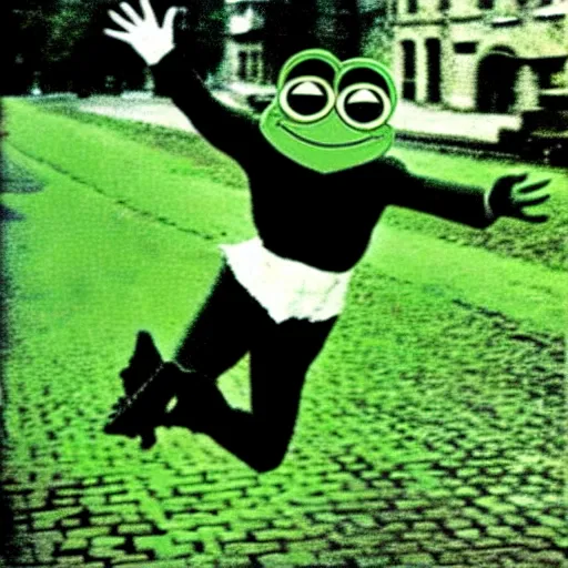 Image similar to pepe the frog the leap into freedom conrad schumann 1 9 6 1 photography