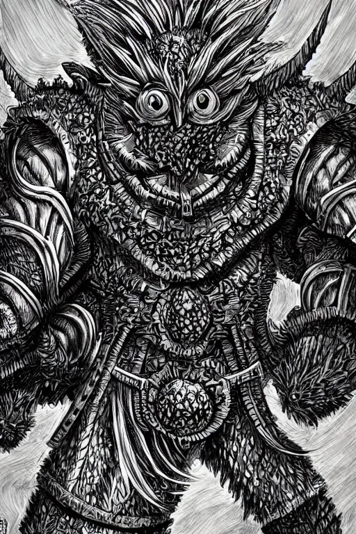 Image similar to armoured warrior thistle monster, symmetrical, highly detailed, digital art, thistle themed armour, sharp focus, trending on art station, kentaro miura manga art style