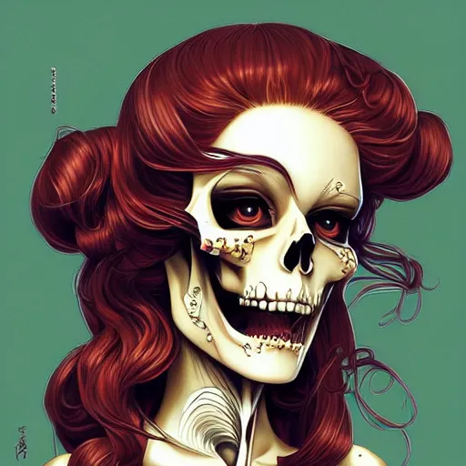 Image similar to anime manga skull portrait young woman skeleton, jessica rabbit, intricate, elegant, highly detailed, digital art, ffffound, art by JC Leyendecker and sachin teng