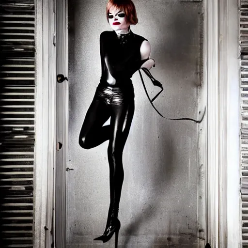 Image similar to Full-body portrait of Emma Stone as catwoman, trending on VSCO, by Nick Knight, by Bella Kotak