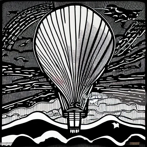 Image similar to zeppelin in the night sky, vector art, line art, engraving illustration