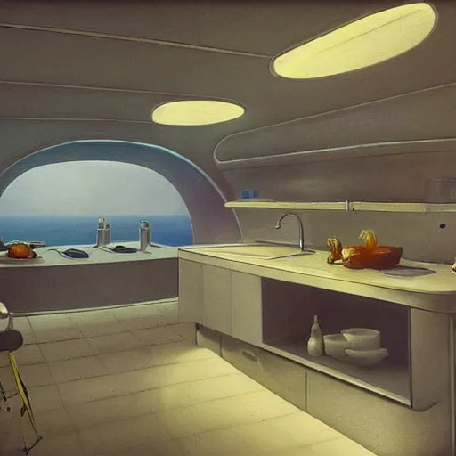 Prompt: a tidy futuristic kitchen in the sea by aertsen pieter