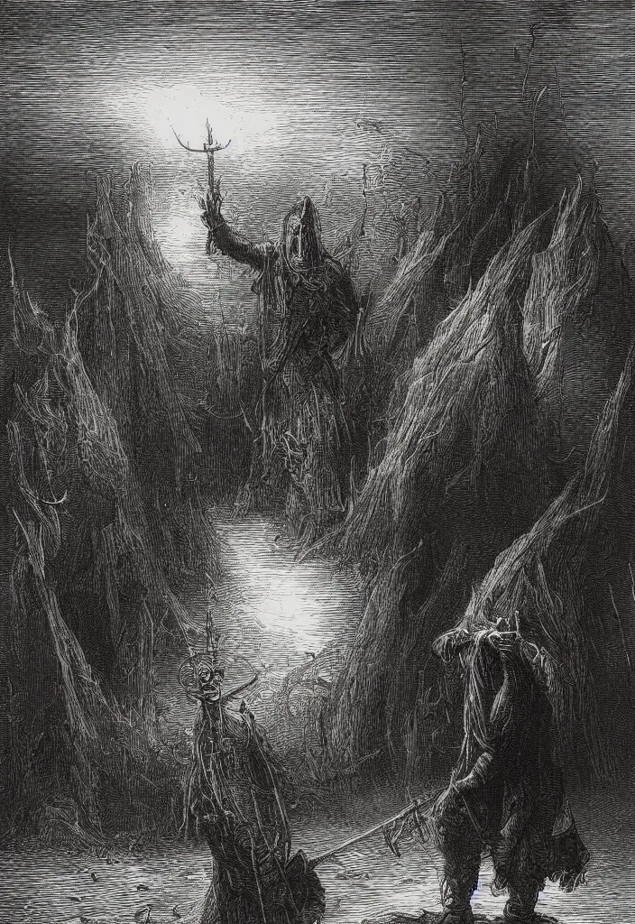 Image similar to black metal logo that reads steelbarrel, creepy atmosphere, dark, portrait, very realistic, illustration by gustave dore