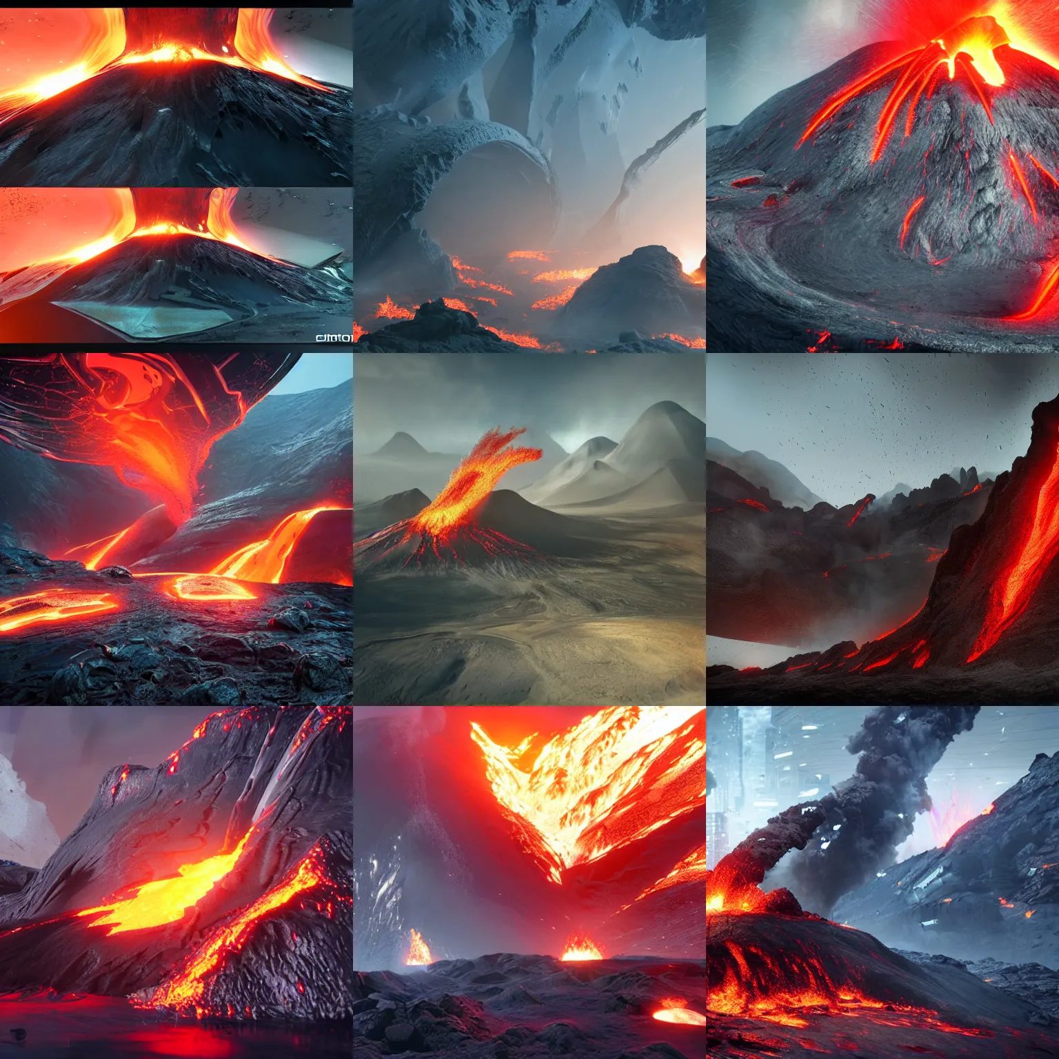 Prompt: professional, high quality, digital art. there are more than 1, 0 0 0 active volcanoes in the world. cyberpunk. octane 3 d render, ue 5, cinematic, imax 7 0 mm, product lighting, dramatic lighting. concept art, ultrarealistic, very detailed, epic.