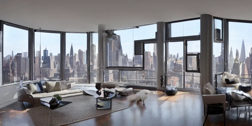 Prompt: futuristic modern apartment loft big windows new york