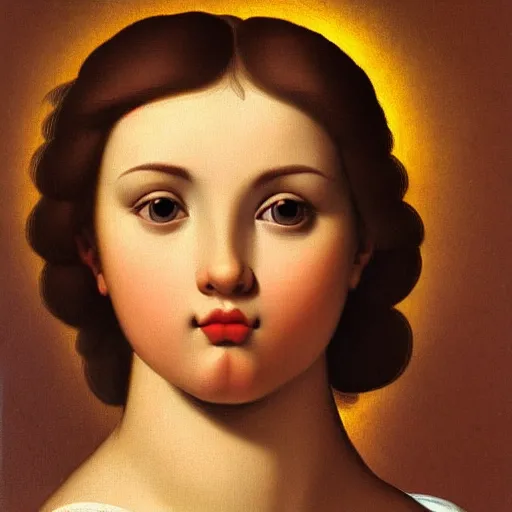 Image similar to Beautiful girl, calm face, closeup, fruits, ultra detailed, Guido Reni style, Raphael style