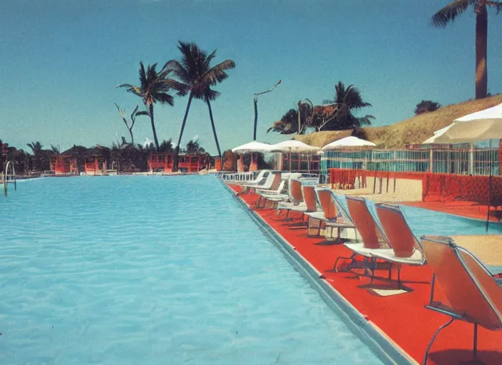 Prompt: pool at the beach without people. nostalgic. 6 0 s styled art