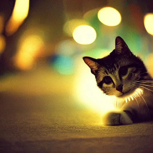 Image similar to Infinite exposure of a cat. Light Painting. Bokeh. Porta 800.