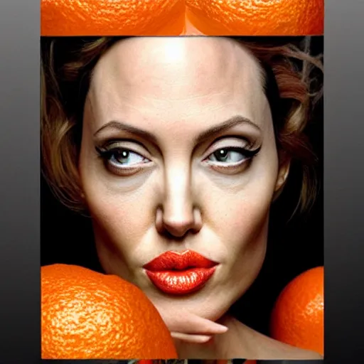 Image similar to an orange with the face of angelina jolie