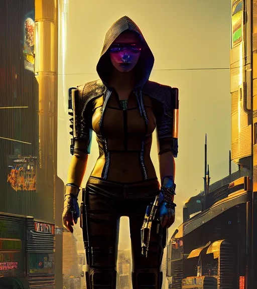 Image similar to cyberpunk 2 0 7 7, an anthromorphoic banana character that has the face of emma stone - mage portrait, clothed in hooded, metal - plated battle armor atmospheric lighting painted intricate volumetric lighting, beautiful, sharp focus, ultra detailed by leesha hannigan, ross tran, thierry doizon, kai carpenter, ignacio fernandez rios