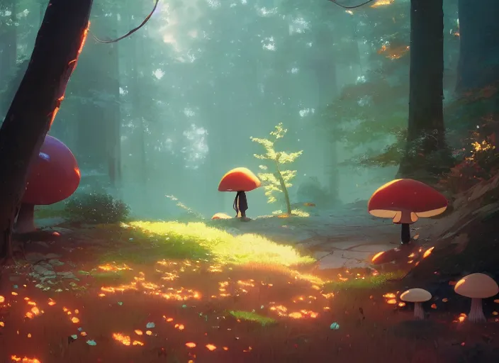 Image similar to mushroom tree forest, detailed, cory loftis, james gilleard, atey ghailan, makoto shinkai, goro fujita, studio ghibli, rim light, exquisite lighting, clear focus, very coherent, plain background, soft painting