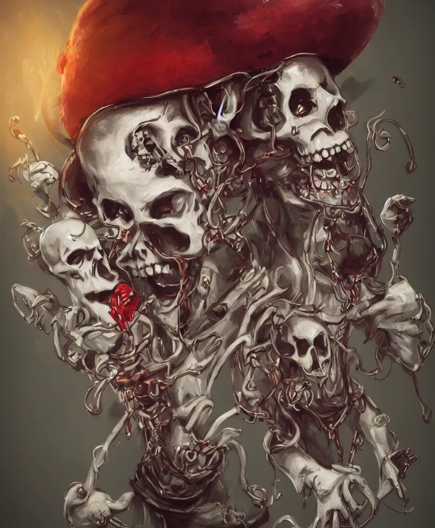 Prompt: skull clown, circus, artstation, concept art, illustration