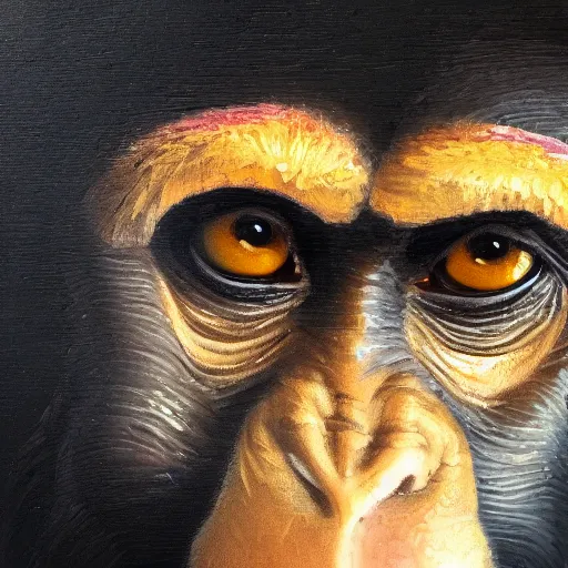 Prompt: A picture of a monkey in Ultra detail Oil Painting