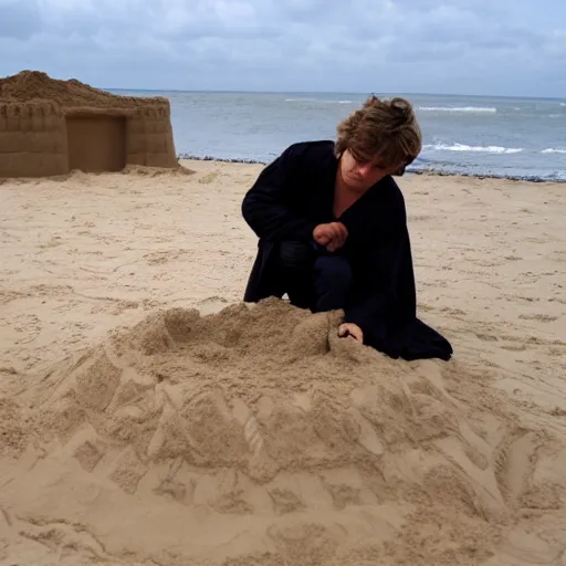 Prompt: Anakin Skywalker building a sandcastle