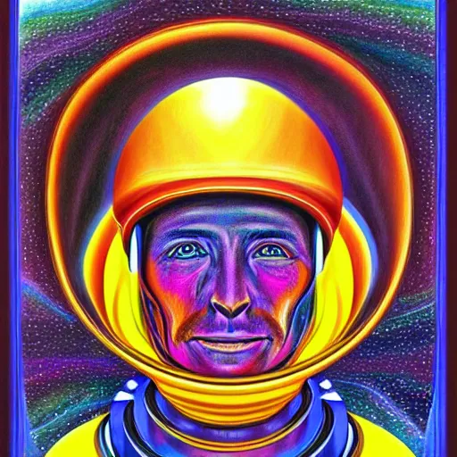 Prompt: a portrait of an astronaut in the style of alex grey,