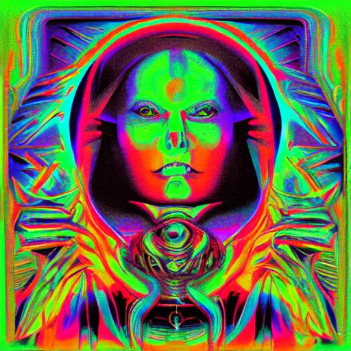 Image similar to post - punk new age album cover, psychedelic, holographic colors, magic, giger h. r.