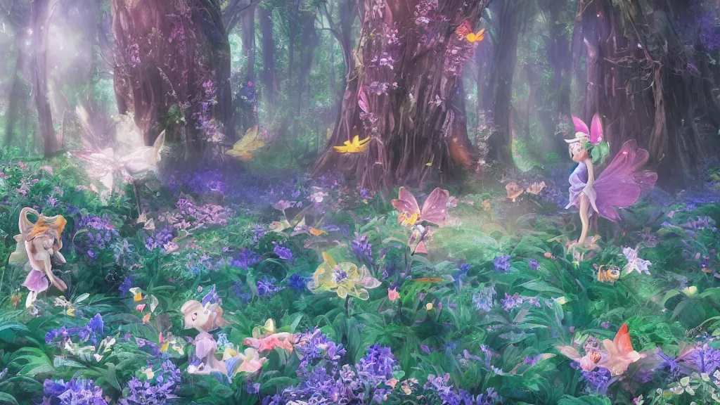 fairies in a mystical magic forest, cinematic scene