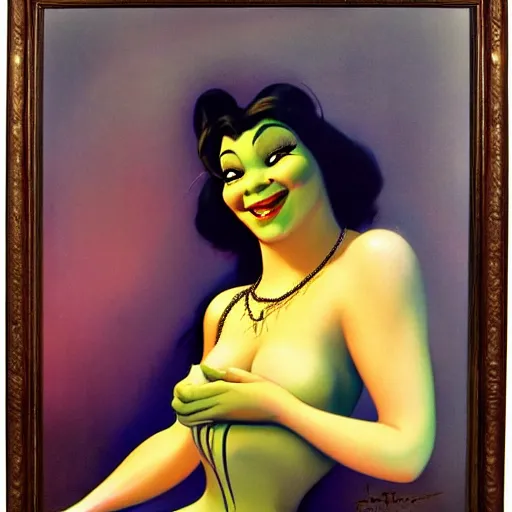 Prompt: shrek by rolf armstrong