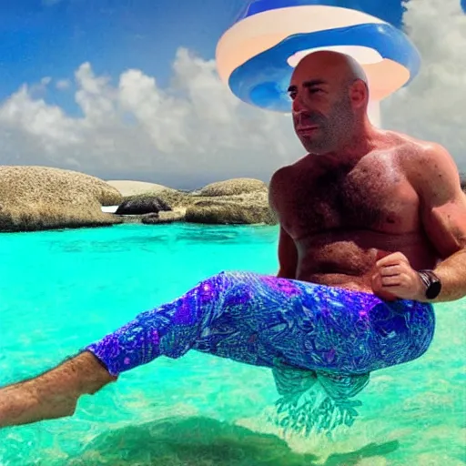 Image similar to joe rogan chilling in aruba on lsd, psychedelic