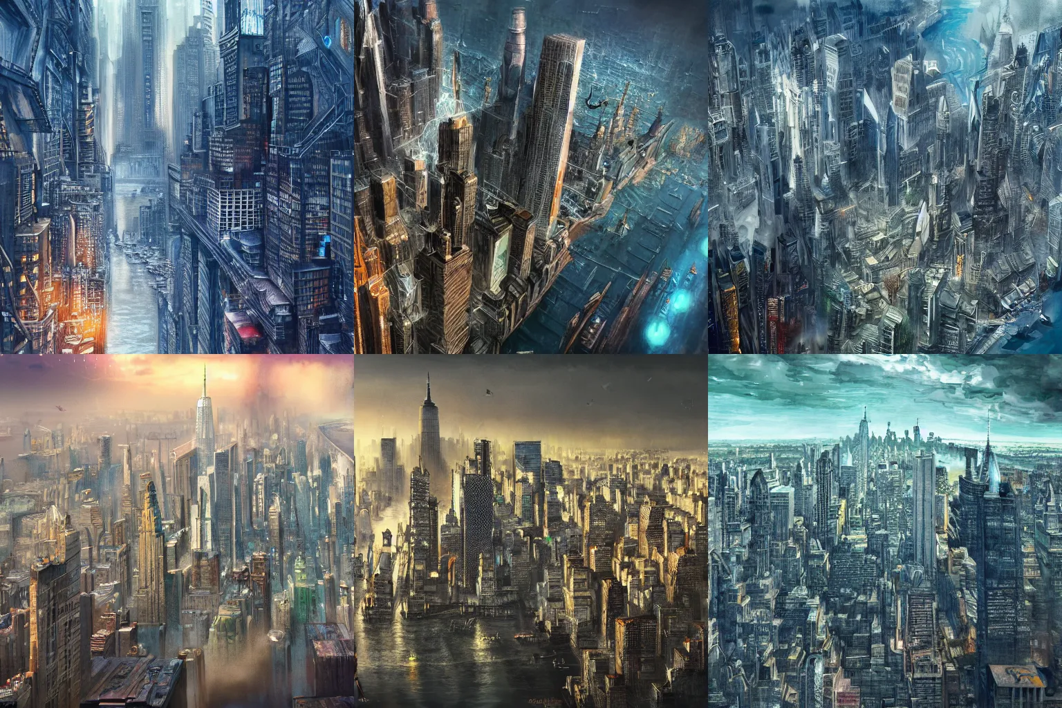 Prompt: new york in the year 3 0 3 0, strong imagery, highly detailed, illustration, highly detailed water colour 8 k, cinematic lighting, hd, high detail, atmospheric, trending on artstation