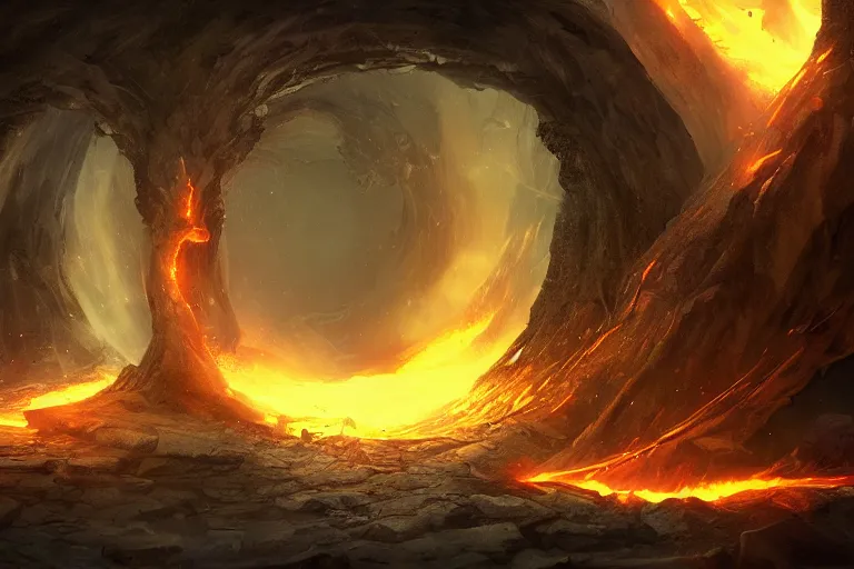 Prompt: A Portal to the Lost Flame Realm, fantasy, digital art, professional illustration, realistic, ultra detailed, atmospheric, cinematic lighting, arcane