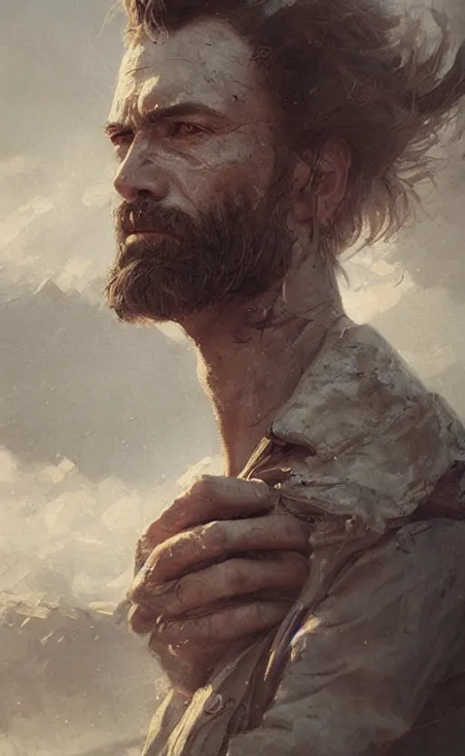 Prompt: Portrait of a rugged ship captain, male, detailed face, 19th century, highly detailed, cinematic lighting, digital art painting by greg rutkowski
