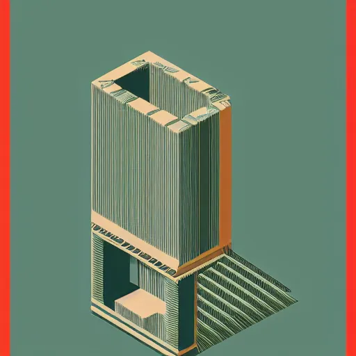 Image similar to a three color screen print of an isometric view of an anthropological conceptual object, brutalism, anthropomorphic, fujifilm,