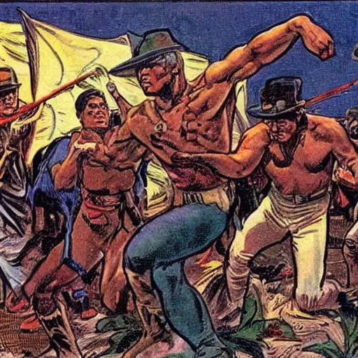Image similar to a scene of the 1899 philippine-american conflict, comic art by john buscema
