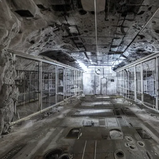 Prompt: the inside of an alien inspection chamber deep underground at the super secret govt base area 5 1