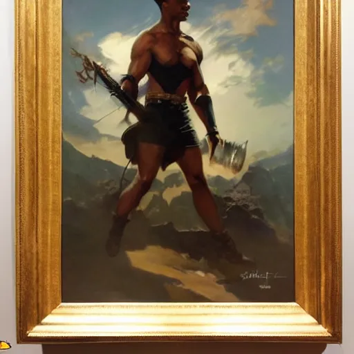 Image similar to ultra realistic portrait painting of justice smith, art by frank frazetta, 4 k, ultra realistic, highly detailed, epic lighting