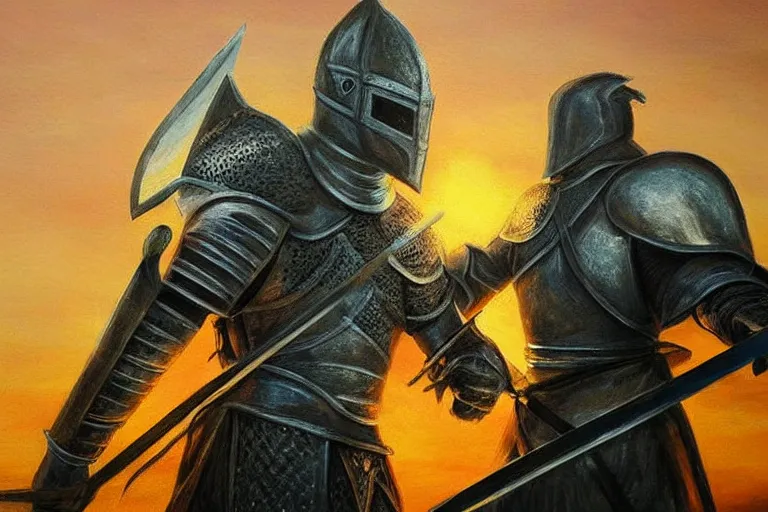 Prompt: knight, sword, fantasy, painting, ultra realistic!!!, clear weather, golden hour, sharp focus