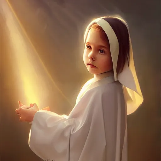 Image similar to portrait of a holy angelic pope little girl, heavenly rays, art by artgerm and greg rutkowski and sakimichan, trending on artstation