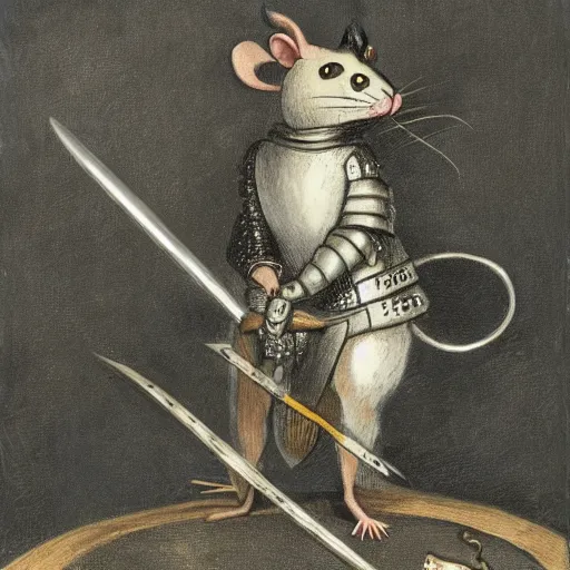 Image similar to a rat knight riding a cat