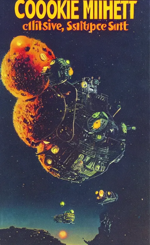 Image similar to cookie monster, 1 9 7 0 s sci - fi paperback cover art by chris foss peter elson tim white jack gaughan and virgil finlay