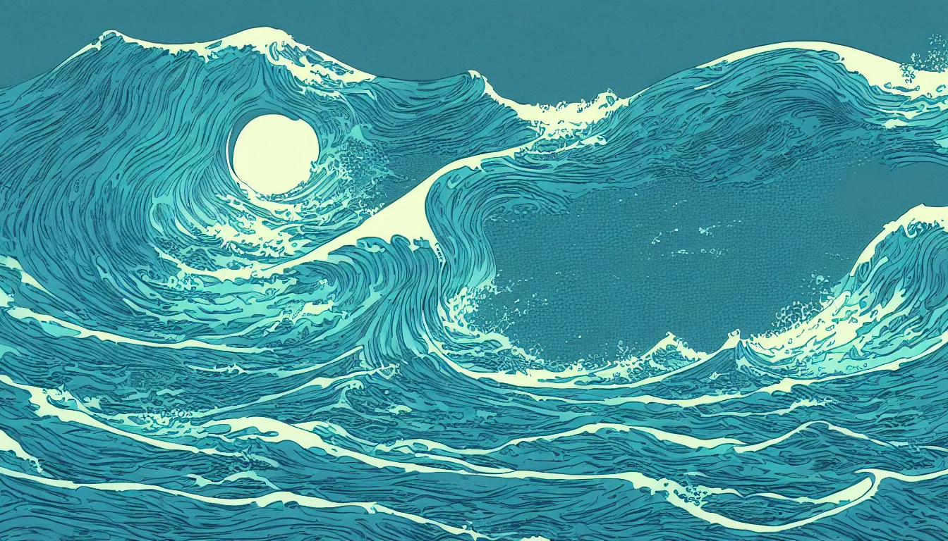 Image similar to ocean wave, land in sight by Kilian Eng, minimalist, detailed