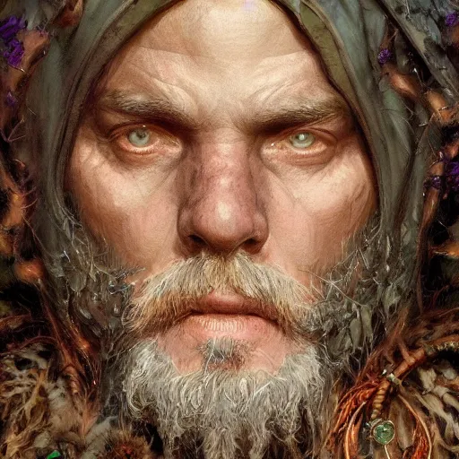 Prompt: Nature druid, character portrait by Donato Giancola, Craig Mullins, digital art, trending on artstation