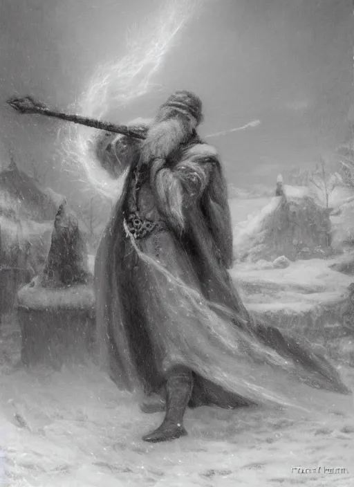 Prompt: a mage casting a frost spell by frederick morgan