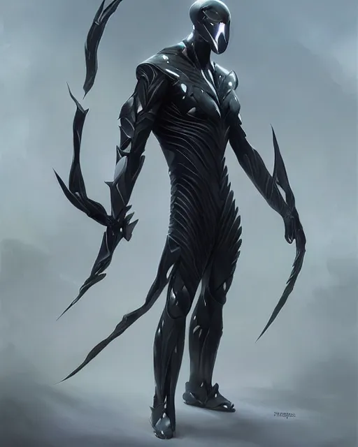 Prompt: wiry muscular male smooth sleek black pearlescent wraithbone sci - fi armor, by greg rutkowski and mark brookes and jim burns and tom bagshaw and magali villeneuve, trending on artstation