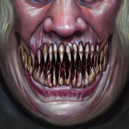 Prompt: a portrait of владимир рудольфович соловьев, flesh eating worms, macabre, horror rotten teeth, by donato giancola and greg rutkowski, wayne barlow, realistic face, visible face, digital art, artstation, symmetry