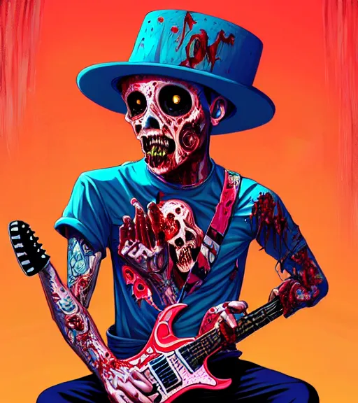 Image similar to a zombie punk rocker playing electric guitar, tristan eaton, victo ngai, artgerm, rhads, ross draws