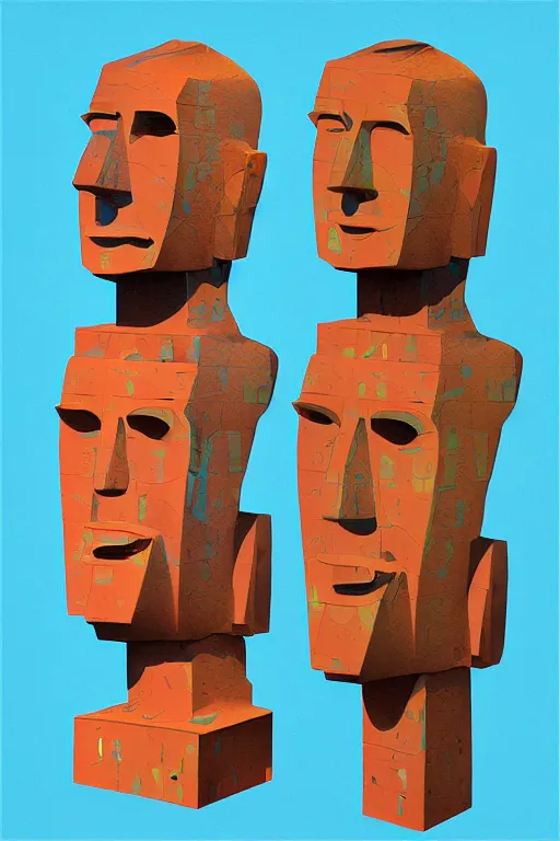 Image similar to cubist moai statue cutout digital illustration cartoon colorful beeple