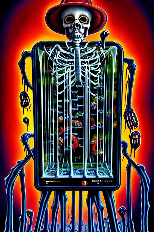 Image similar to a photorealistic painting of the transparent jelly skeleton nightmare cemetery horror machine electronic chemistry by johfra bosschart, lisa frank, dark fantasy art, high detail, trending on artstation
