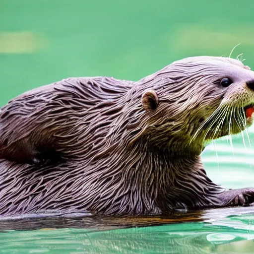 Prompt: otter eating a large bitcoin in clear water 4 k
