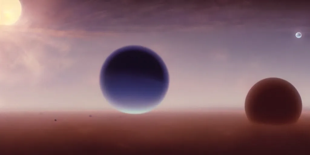 Image similar to blue dreamy cloudscape with a single planet in the clouds, ringed planet, daylight, cinematic lighting, cinematic perspective, syd mead, john harris, federico pelat,