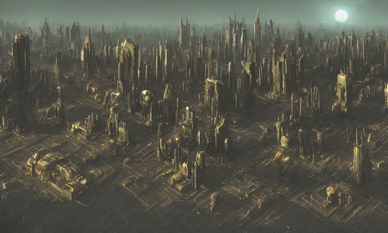 Prompt: alien city civilisation, front view by Martin Deschambault, trending on artstation, octane render, scifi